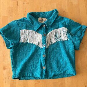 Fashion Brand Company Teal Linen Fringe Blouse | Sz Med SOLD OUT & DISCONTINUED